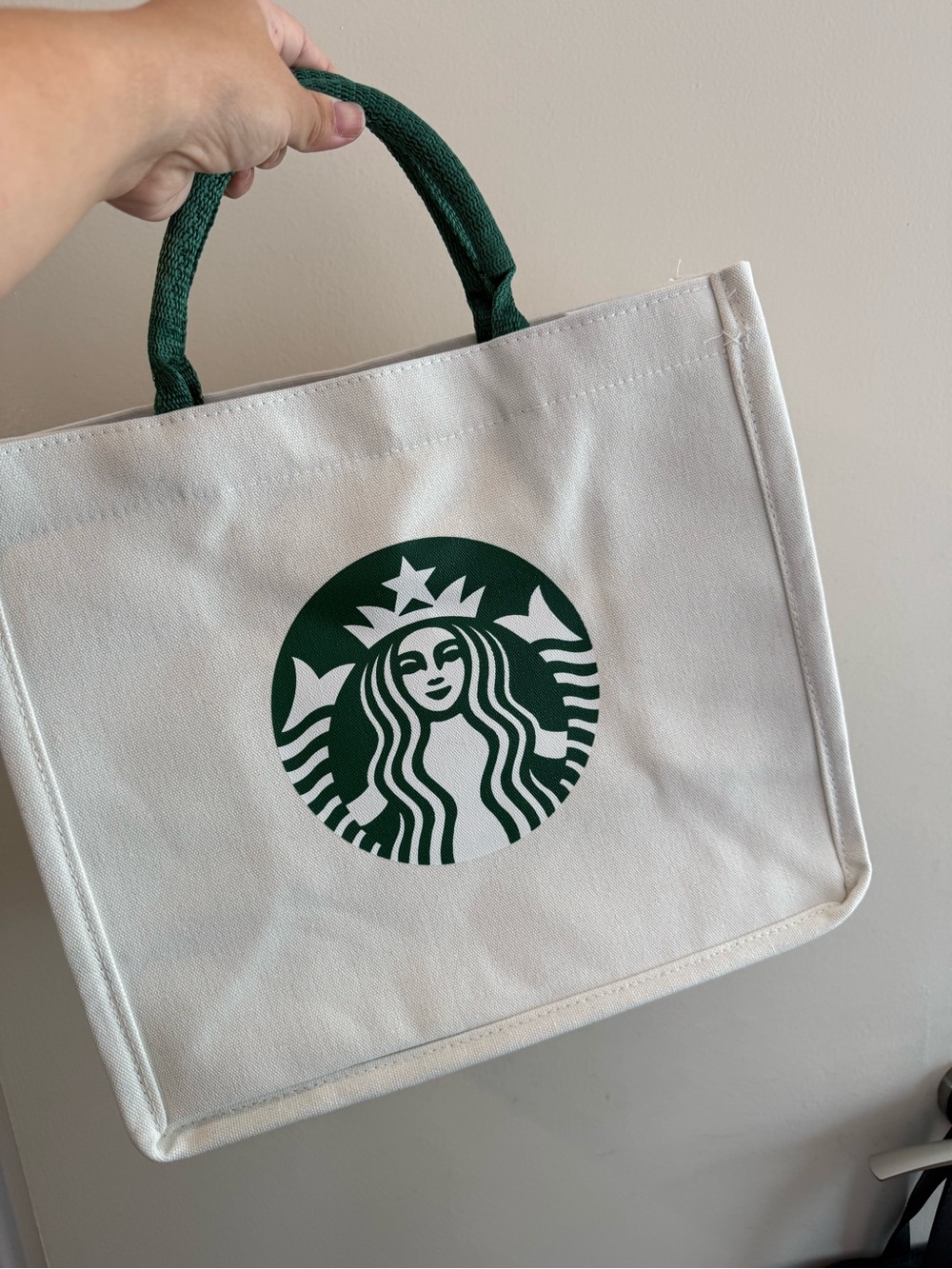 Starbucks Cream Canvas Tote with Dark Green Logo and Handles